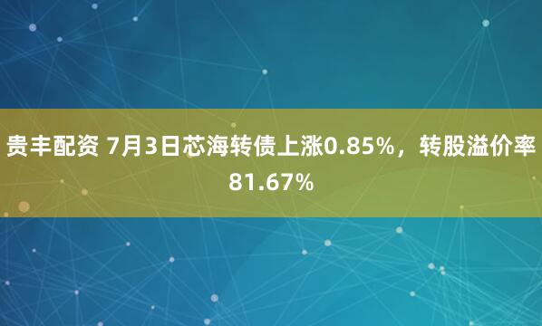 贵丰配资 7月3日芯海转债上涨0.85%，转股溢价率81.67%